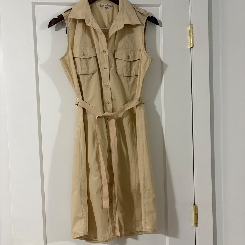Sleeveless Beige Shirt Dress with Belt